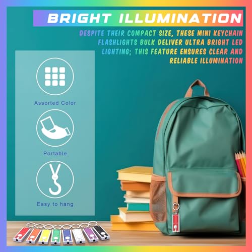 Mini Flashlight Keychain - 8 Pack LED Light, Multicolor