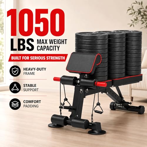 Adjustable Weight Bench for Home Gym - Black, 1050lbs Capacity