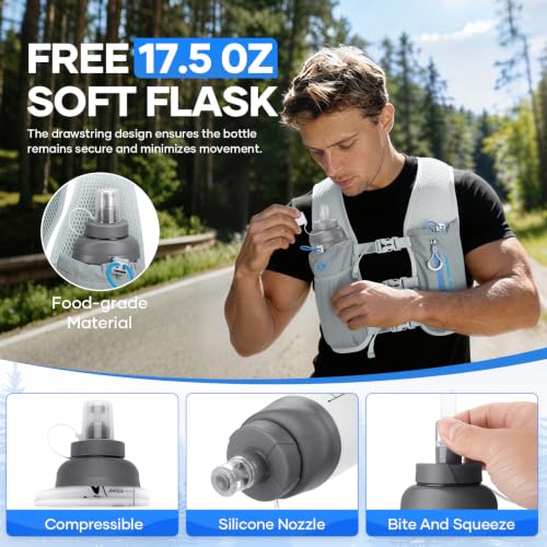 Lightweight Hydration Pack with 500ml Soft Flask - Gray