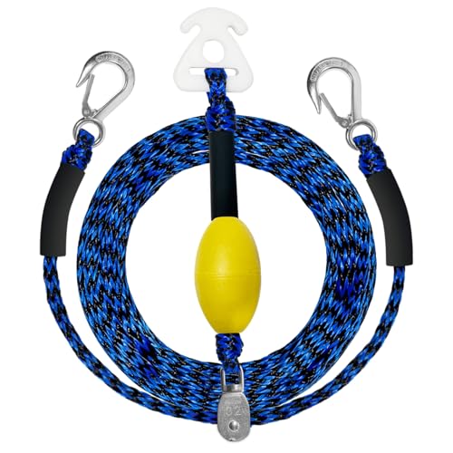 Self Centering Boat Tow Harness with 3 Foam Floats - 16 FT, Blue & Black