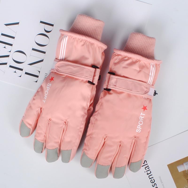 Kids Waterproof Winter Ski Gloves - Warm Snow Mittens for Ages 5-10 - Pink
