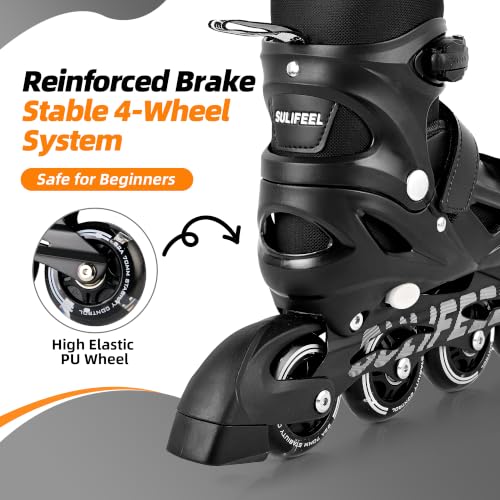 SULIFEEL Adjustable Light Up Kids Inline Skates - Black / Medium for Boys & Girls 4-12