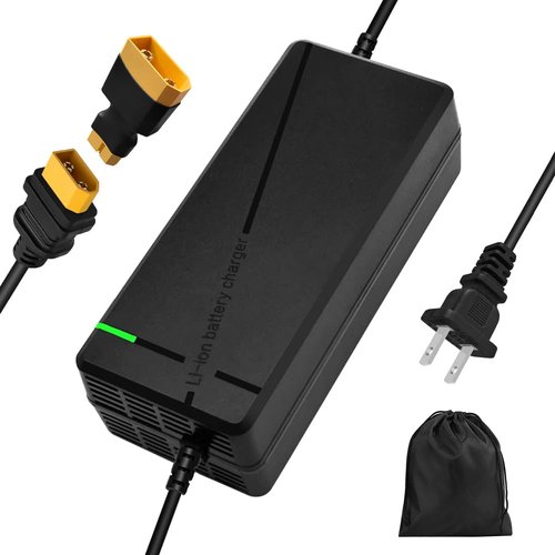 54.6V 3A / 5A Super Fast Charger for 48V Lithium Battery,7 Types of Plugs to Choose from, No Need Adapter,More Secure.Compatible with Most Plugs. with Cooling System (XT60/XT90(Male Plug))