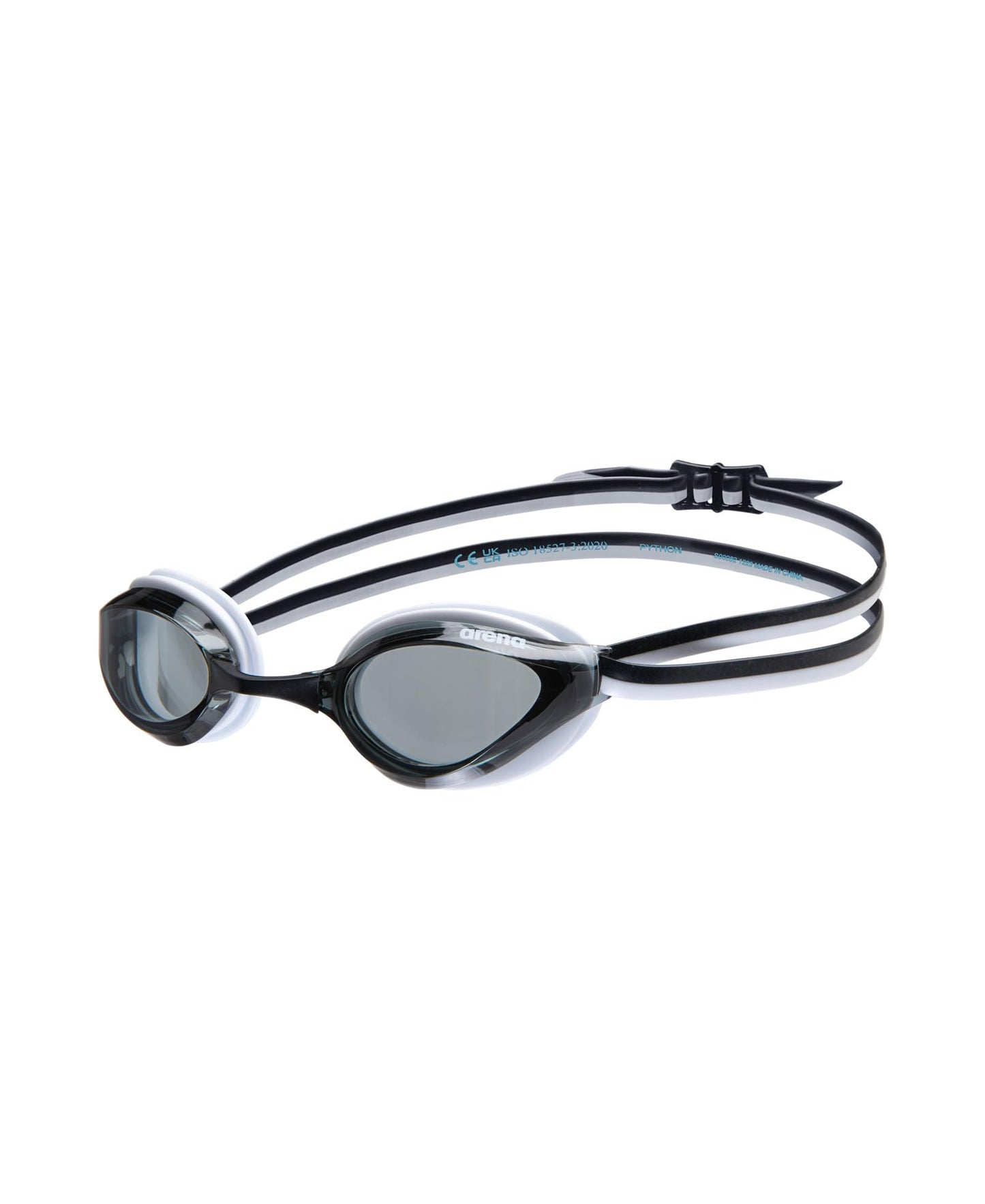 ARENA Unisex Kids Junior Python Swim Racing Goggles for Swimming Ages 6 to 12 Young Competitive Swimmers, Small Frame, Anti-Fog Non-Mirror Lens, Smoke/Black/White