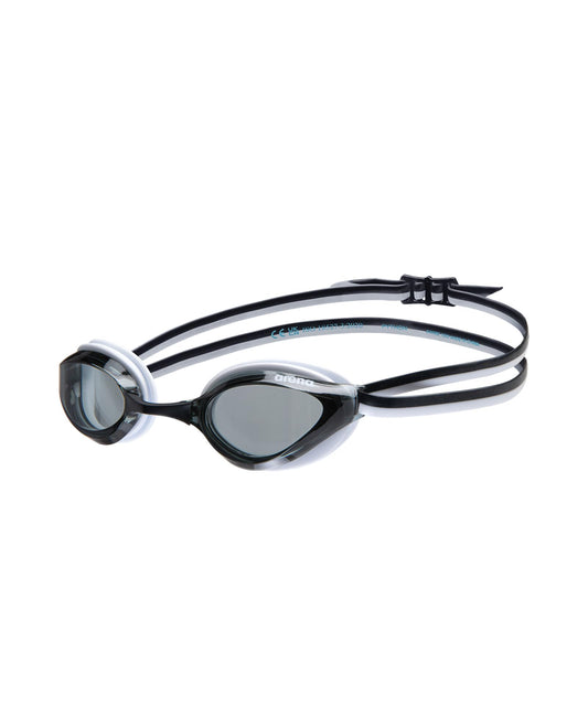 ARENA Unisex Kids Junior Python Swim Racing Goggles for Swimming Ages 6 to 12 Young Competitive Swimmers, Small Frame, Anti-Fog Non-Mirror Lens, Smoke/Black/White