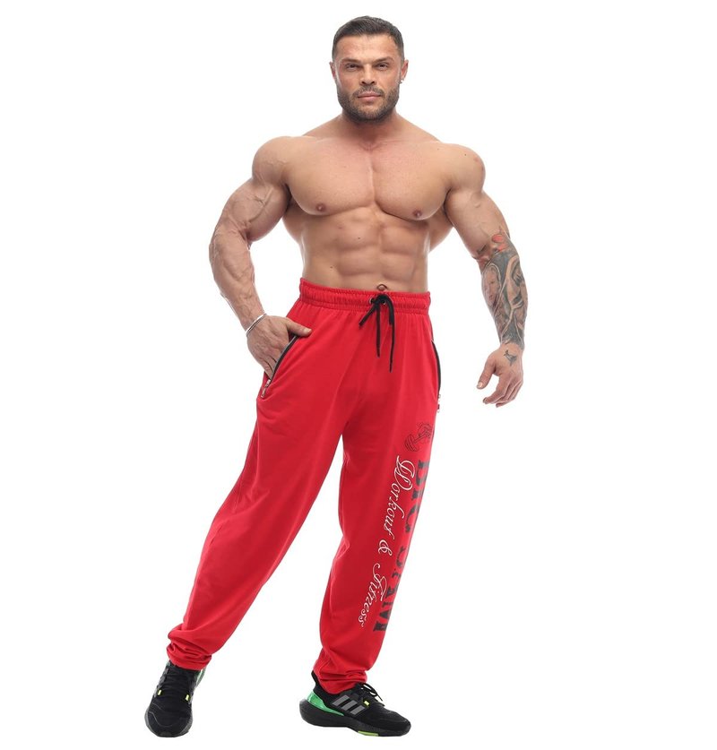 Men's Bodybuilding Workout Comfort Design Baggy Muscle Trackpants (Red, XL)