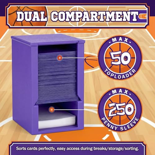Purple Toploader Dispenser & Penny Sleeve Holder - Dual Compartment Card Organizer