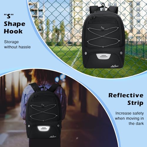 MoKo Basketball Bag Backpack with Ventilated Shoes & Ball Compartments - Black