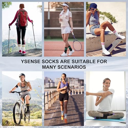 Compression Crew Socks for Women - 6 Pairs, White & Black