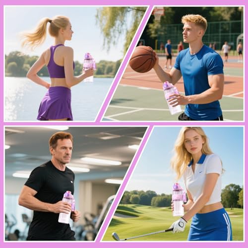 YuvQng 27 oz Sports Water Bottle with Dual-Lid Pink, Leakproof BPA Free