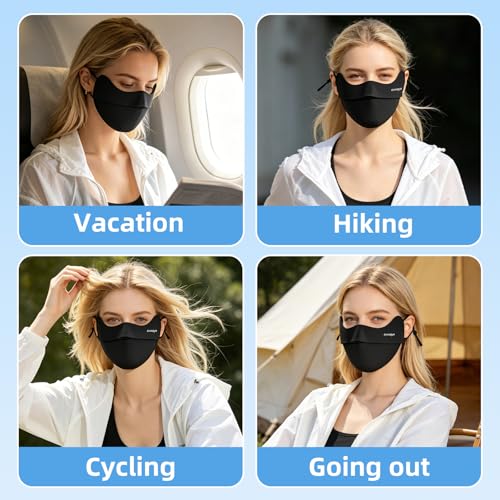 UPF 50+ UV Sun Protection Face Mask - Black, Breathable Cooling Cover