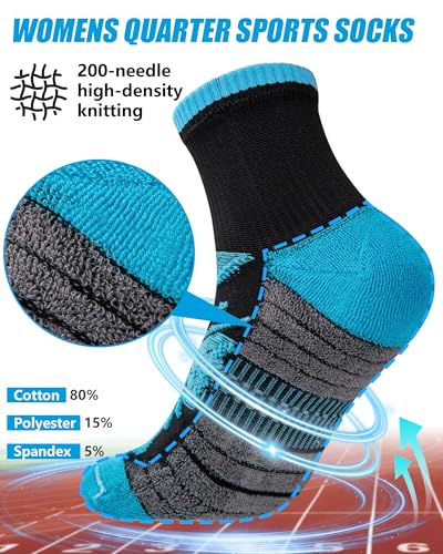 Ankle Crew Socks for Women - 5 Pairs in Orange, Purple, Green, Yellow, Blue, Black
