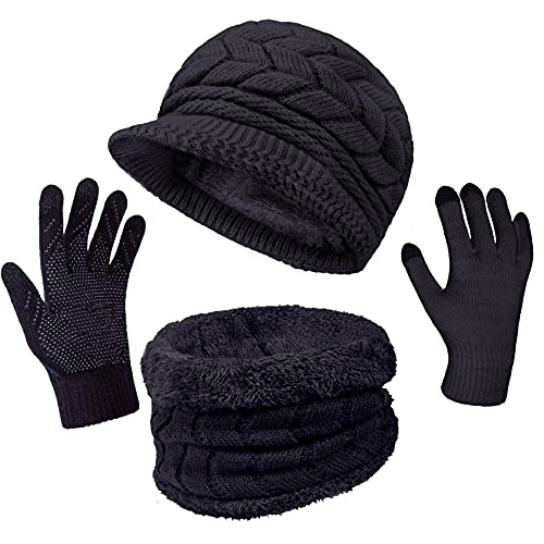 Loritta 3-in-1 Women's Winter Hat Gloves Scarf Set - Black