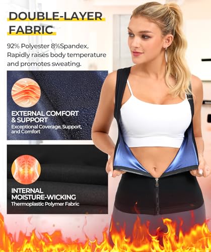 Sweat Vest Waist Trainer for Women - Compression Tank Top Shaper - Blue / Medium
