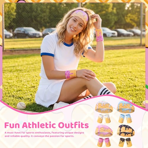 Ice Cream Sports Headbands & Wristbands Set - Multicolor, 4 Pack