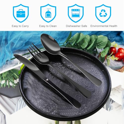 4-Piece Black Travel Utensils Set with Case - Stainless Steel