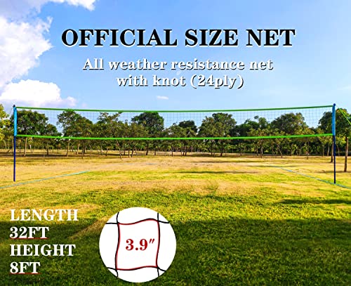32FT Outdoor Volleyball Net Set - Adjustable Poles, Easy Setup, Plus-32FT (Blue & Green)