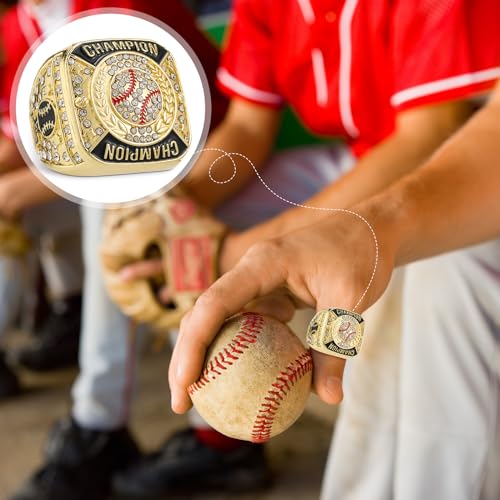 Baseball Championship Rings Set - 12 Pcs Gold with Display Stands