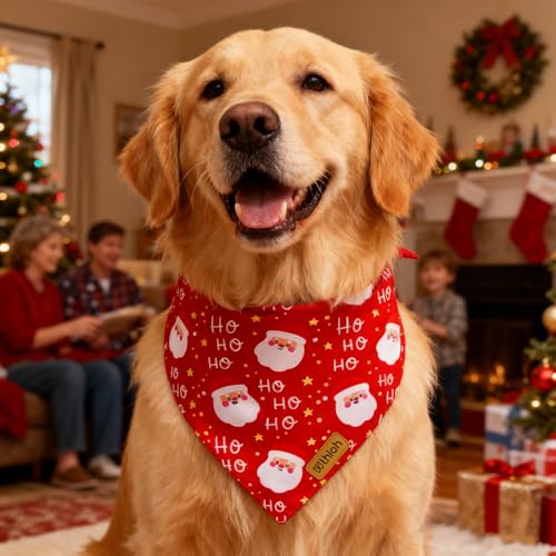 Christmas Dog Bandanas - Reversible Santa & Christmas Tree - X-Large