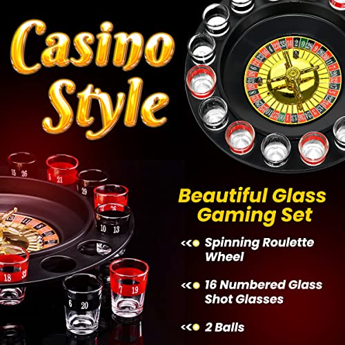 Shot Glass Roulette Drinking Game Set - 16 Glasses & 2 Balls