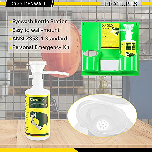 CGOLDENWALL Portable Eye Wash Station Wall Mounted Eyewash Station Emergency Eye Wash Kit, 2 * 16.09oz Eyewash Bottle, No Eyewash Solution, with a Free Eyewash Sign