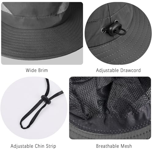 ZOORON 2-Pack Men's & Women's Wide Brim Sun Hats UPF50+ Waterproof Boonie - Light & Dark Gray, 6 3/4-6 7/8