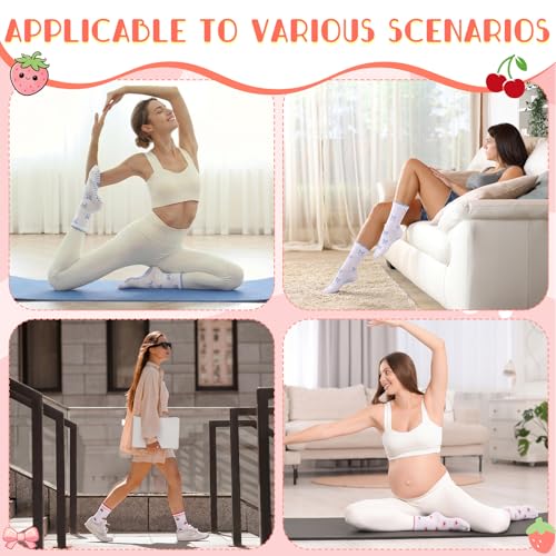 3 Pairs Cute Pilates Grip Socks for Women - Heart, Bow & Cherry
