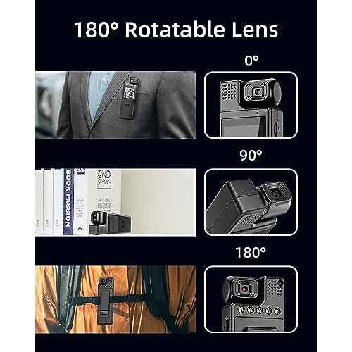 64G Body Camera with Video Recording, 1080P HD Police Body Worn Cam with 180¡Æ Rotatable Lens, Night Vision, and 6 Hours Battery Life for Daily Records, Delivery/Serving Jobs