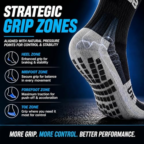Athletic Non-Slip Grip Socks for Men - Black (2-Pair Set)