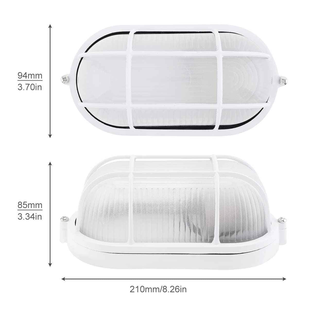 RTNLIT Nautical Bulkhead Light Fixture, White Outdoor Wall Light Fixture for Wall or Ceiling, Wet Location for Sauna Room, (Grid Oval, with Frosted Glass Lens, E26 Base)