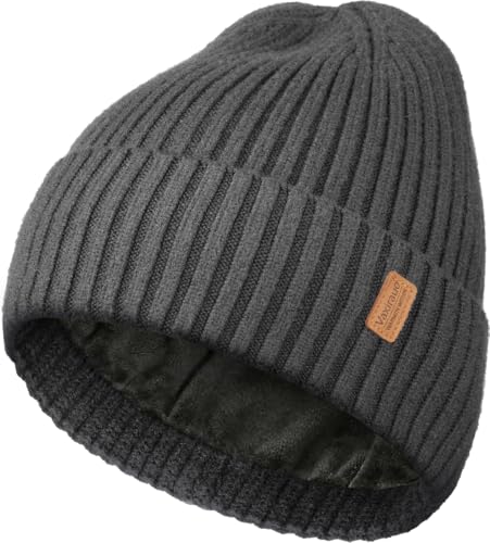 Warm Winter Beanie Cap - Soft Fleece Lined Knit Hat - Twilight Gray