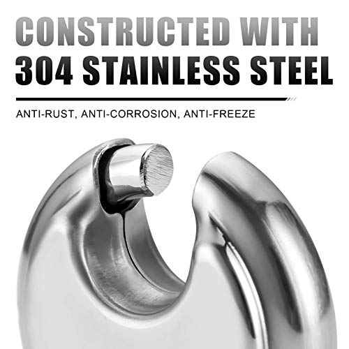 Rohuis Round Combination Lock, Uncuttable Combination Disc Padlock, 3/8 Inch Shackle Outdoor Combo Lock Discus Pad Lock for Storage Unit, Garages, Fences (2 Pack) Silver 2pcs