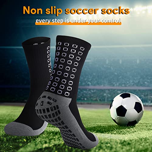 Men's Anti-Slip Soccer Socks with Grip Pads - Medium-X-Large/Black