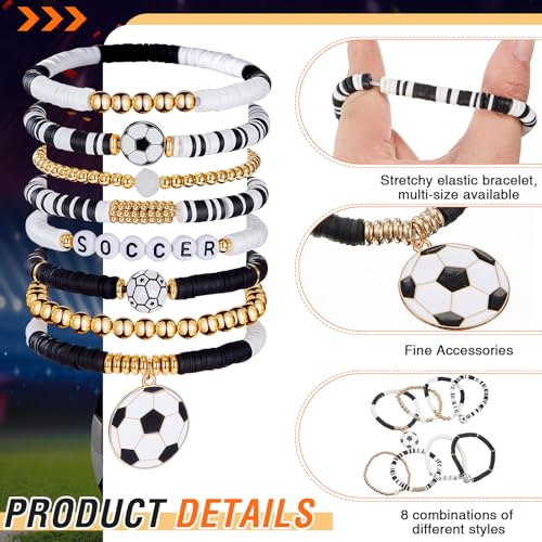 Stackable Heishi Clay Beaded Sports Bracelets - Soccer - 8 Pack