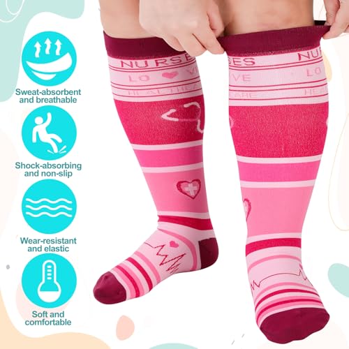 Jspupifip Plus Size Wide Calf Compression Socks 6 Pairs - Black White Blue Rose Red XX-Large