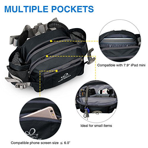 Fanny Pack Waist Bag with 2 Water Bottle Holders - Black