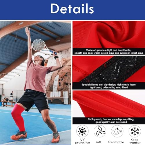 Skylety 4 Pack UV Protection Leg Sleeves for Men Women - Black Blue White Red, Large