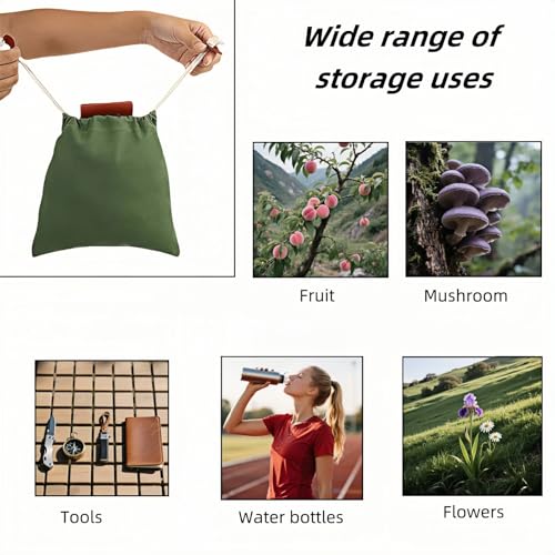Foldable Waxed Canvas Foraging Bag - Hands-Free Waist Pack, 8.94x8.66"