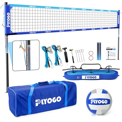 Heavy Duty Volleyball Net Set - 32FT Height Adjustable, Blue