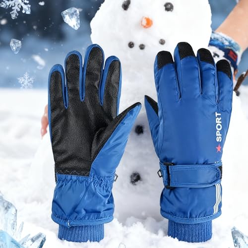 Kids' Winter Snowboard Mittens - Windproof & Water-Repellent - Blue Star