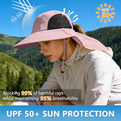 Sun Hat for Men & Women with Neck Flap UPF 50+ UV Protection Fishing Hat - Pink, Size 6 3/4-6 7/8, 1 Pack