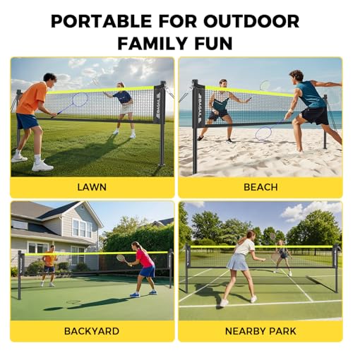 Outdoor Badminton Net Set with Anti-Sag Winch System - Yellow