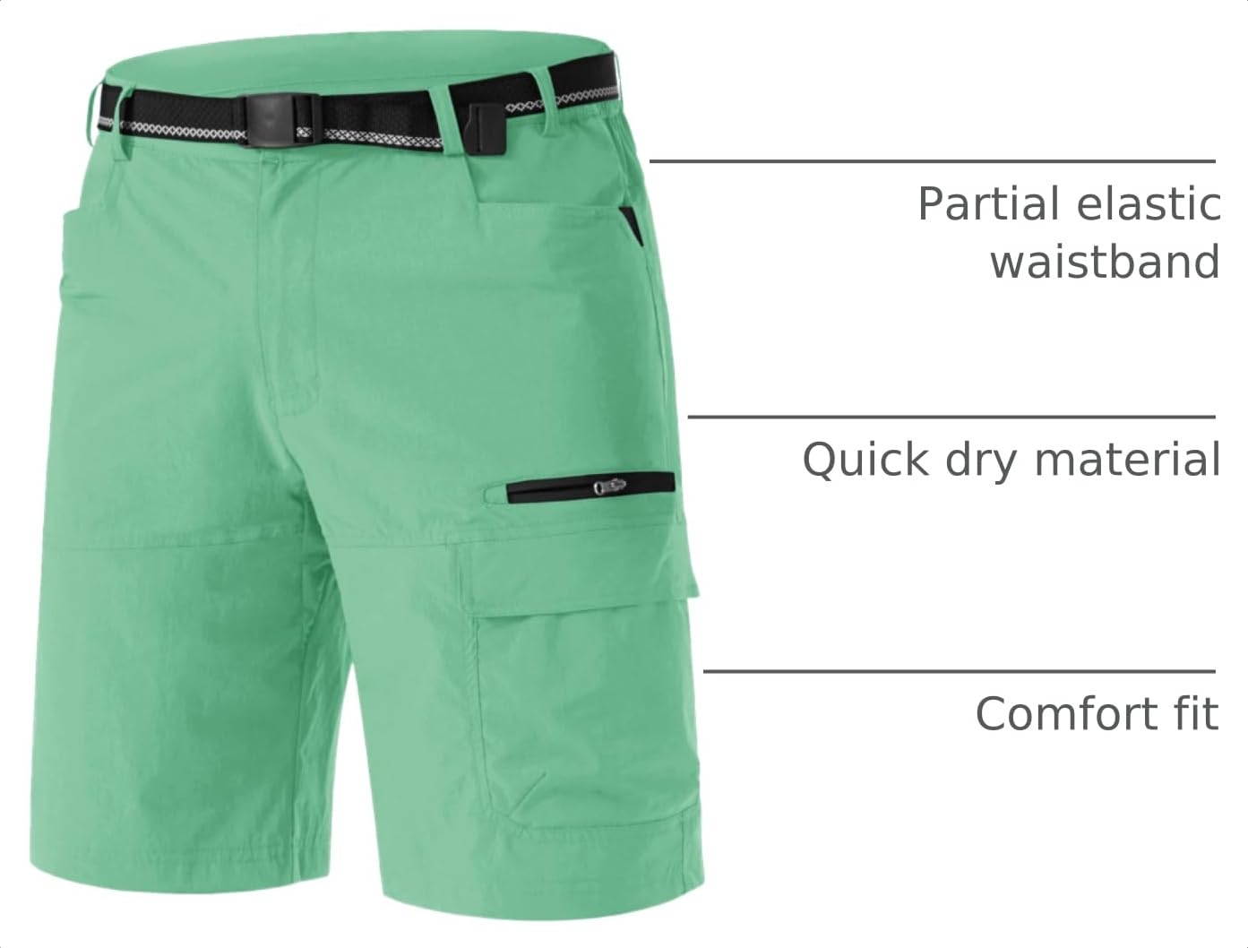 TACVASEN Mens Dress Shorts Golf Outdoor Lightweight Quick Dry Summer Casual Hiking Cargo Shorts with Zipper Pockets Mint Green 30