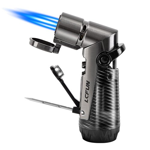 LcFun Torch Lighter Windproof Triple Jet Flame Butane Lighter with Punch and Draw Enhancer, Refillable Lighters for Camping Hunting Valentines Day Gifts for Him -BUTANE NOT INCLUDED