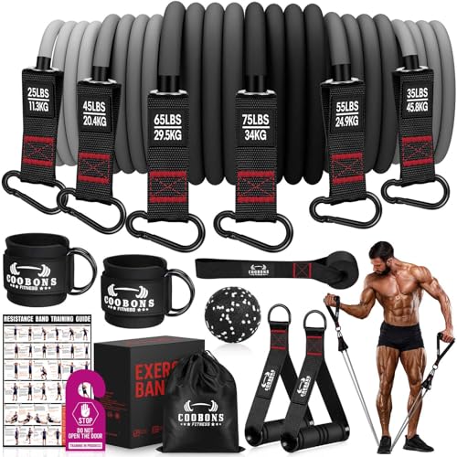 COOBONS FITNESS Heavy Resistance Bands 300LB with Handles - Black/Grey