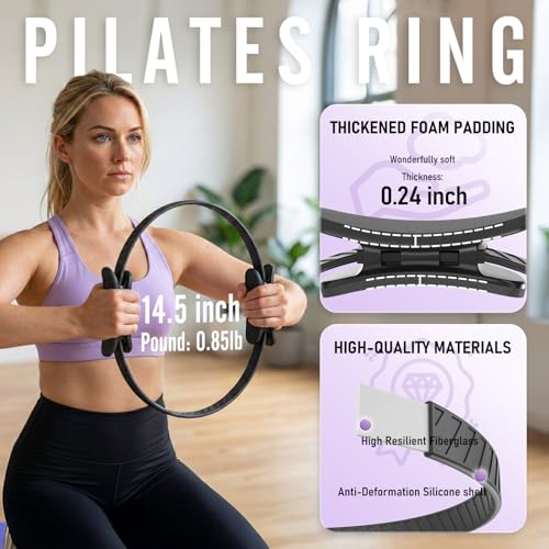 Pilates Ring Fitness Circle - 14.5" Black for Home Workouts