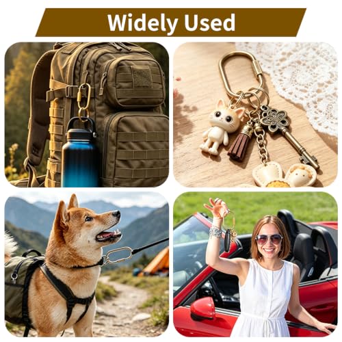 6 Pcs Brass Key Rings Bulk – Gold Carabiner with Secure Screw Lock,