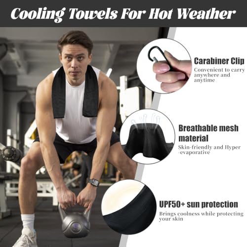Cooling Towels 4 Pack - Soft Breathable Microfiber for Neck & Face - Blue, Green, Pink, Black