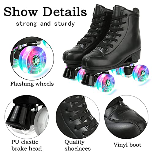 XUDREZ Double-Row Roller Skates for Women & Men with Bag - Black Flash Wheel