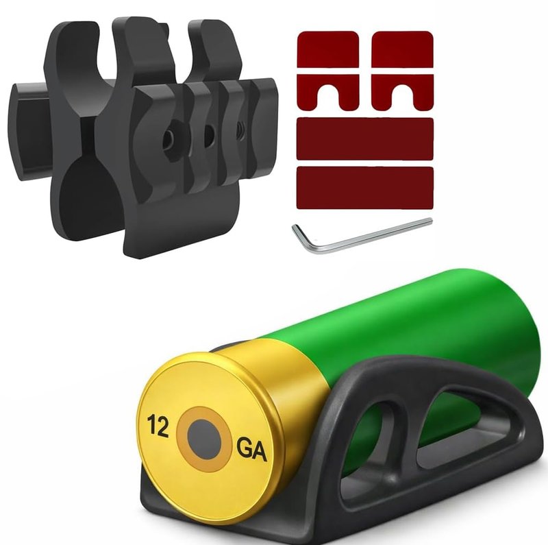 Shotgun 12Ga Single Extra Shell Holder, Caddy, Extra Round, Match Sever W/3M Tape Shotgun Barrel Clamp Mount w/Built 2-Side 3-Slot Picatinny Rail Mount (6 PCS Gasket Silicone Elastomer Included)